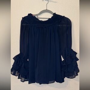 Express Blue Ruffled 3/4 Sleeve Blouse